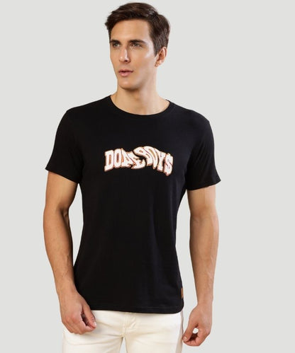 Men's Black Typography Half Sleeves Regular Fit T-Shirt